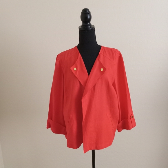 Chico's Open Front 100% Linen Cardigan Jacket - Red/Orange Blazer Size 3/XL - Picture 3 of 11